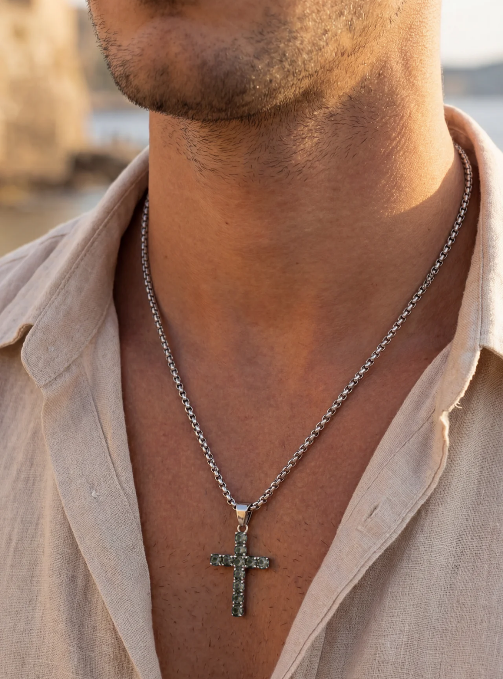 Clear Zirconia Cross Pendant Necklace, Silver-Tone, 60 cm
