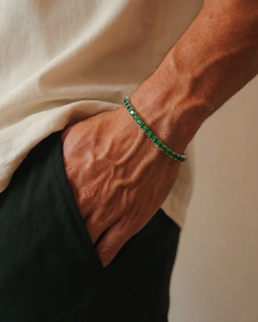 Green Zircon Tennis Bracelet, 4 mm, Silver-Plated — Reserva