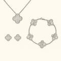Silver-Tone Clover Necklace Bracelet Earrings Set