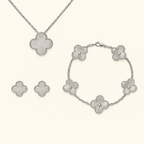Silver-Tone Clover Necklace Bracelet Earrings Set