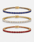 Men’s Red White Blue Tennis Bracelet Set, 3 Pieces, 14K Gold-Plated