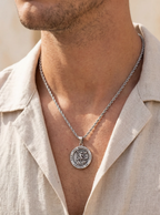 Saint Michael Medallion Necklace, Silver-Plated Steel