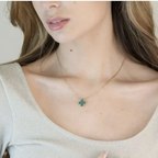 Green Clover Necklace Bracelet Earrings Set