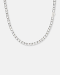 Clear Stone Tennis Necklace, 4 mm, Silver-Tone