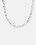 Clear Stone Tennis Necklace, 4 mm, Silver-Tone
