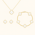 White Clover Necklace Bracelet Earrings Set