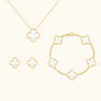 White Clover Necklace Bracelet Earrings Set