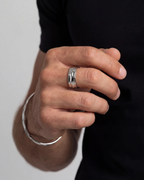 Sculpted Adjustable Open Ring, Platinum-Plated Steel — Ocean