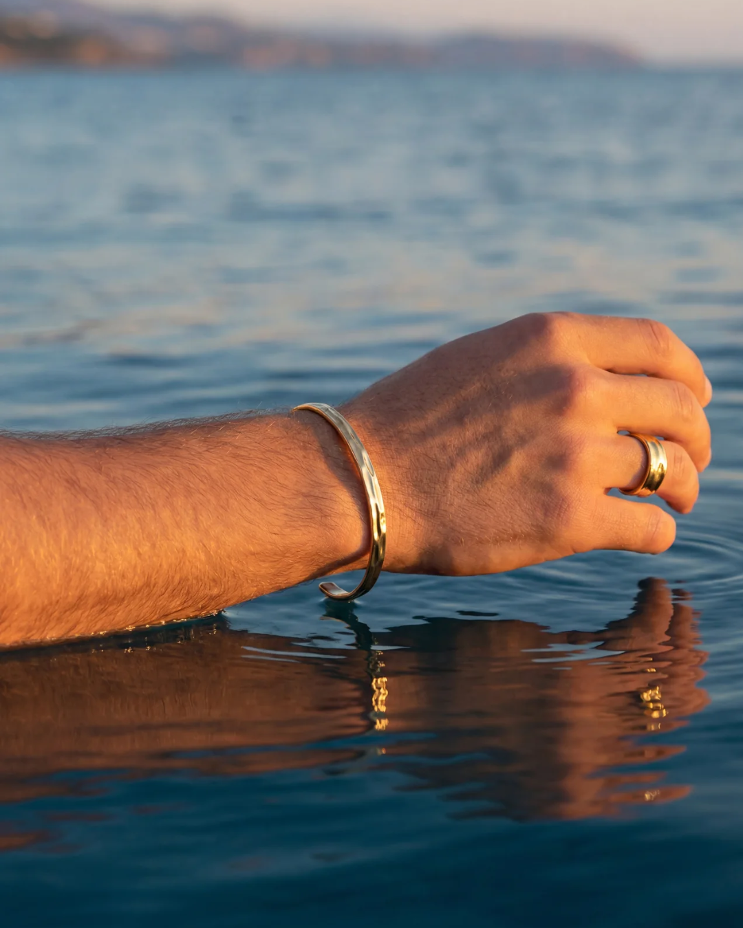 Sculpted Adjustable Open Ring, 18K Gold-Plated Steel — Ocean