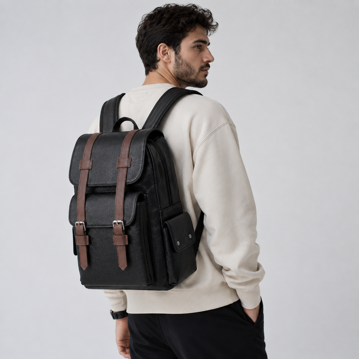 Men's PU Leather Laptop Backpack – 15.6" Business Travel Backpack 7