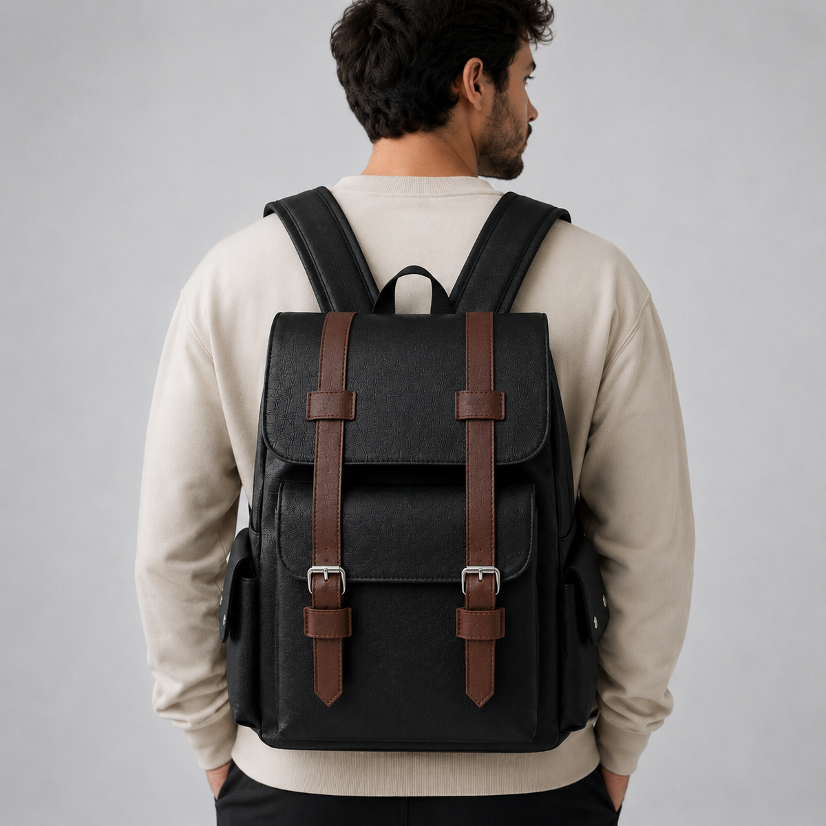 Men's PU Leather Laptop Backpack – 15.6" Business Travel Backpack 8