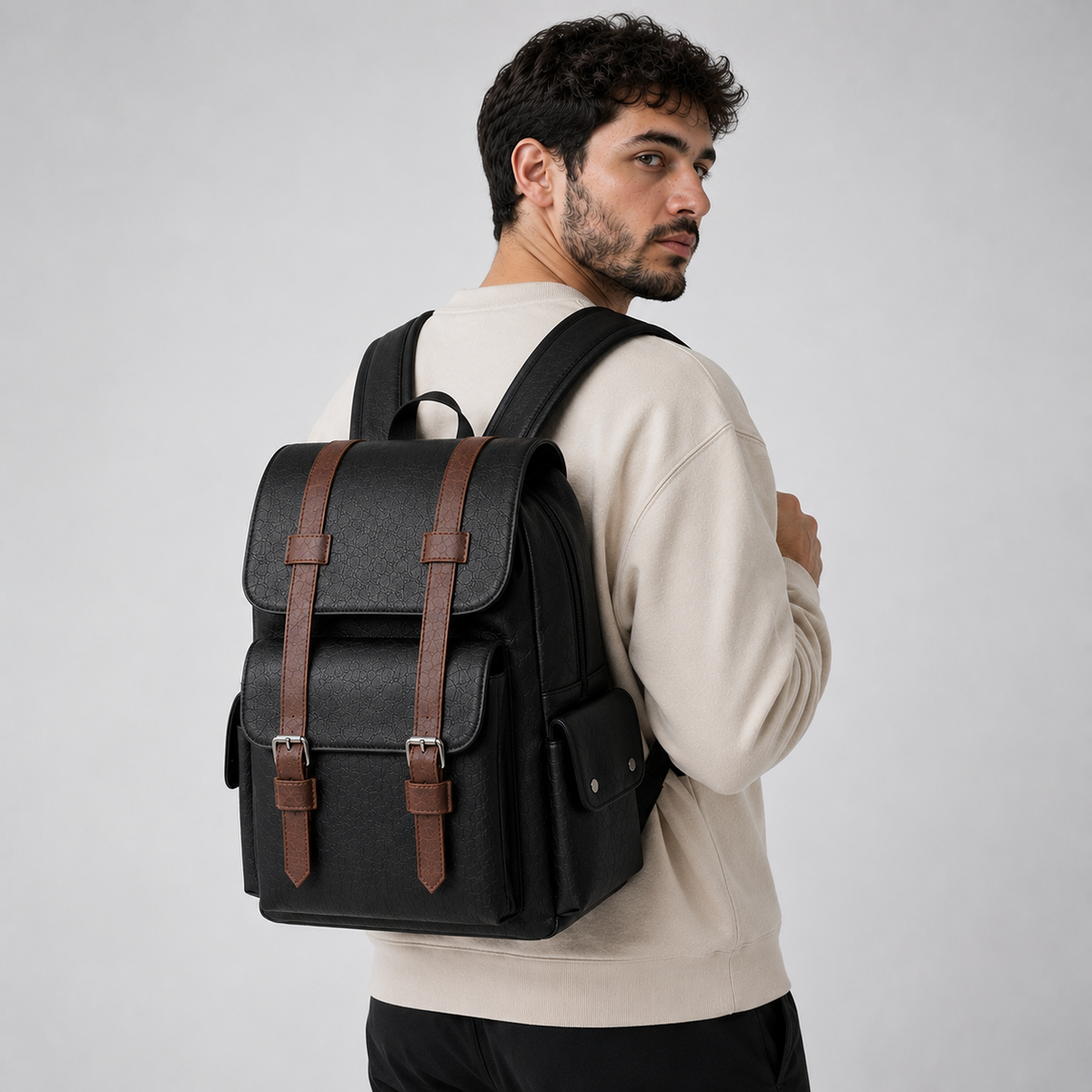 Men's PU Leather Laptop Backpack – 15.6" Business Travel Backpack 9