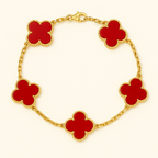 Red Clover Necklace Bracelet Earrings Set