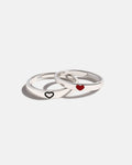 Adjustable Heart Ring Set, 2 Pieces, Silver-Plated Steel