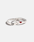 Adjustable Heart Ring Set, 2 Pieces, Silver-Plated Steel