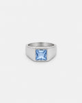 Men’s Aqua Blue Zirconia Square Signet Ring, Silver-Tone