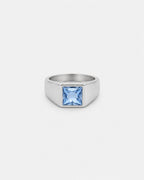 Men’s Aqua Blue Zirconia Square Signet Ring, Silver-Tone