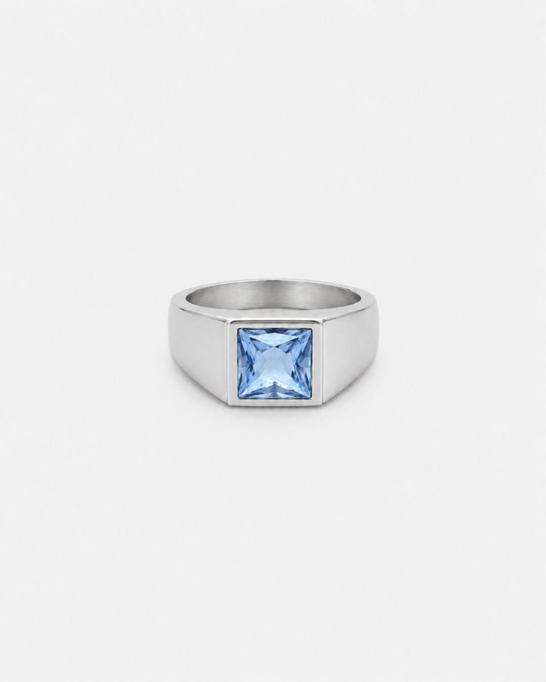 Men’s Aqua Blue Zirconia Square Signet Ring, Silver-Tone