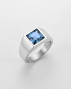Men’s Aqua Blue Zirconia Square Signet Ring, Silver-Tone