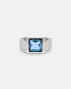 Men’s Aqua Blue Zirconia Square Signet Ring, Silver-Tone