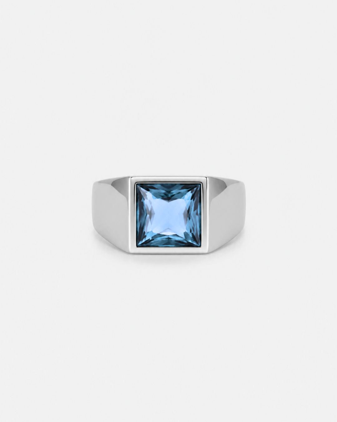 Men’s Aqua Blue Zirconia Square Signet Ring, Silver-Tone