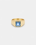 Men’s Aqua Blue Zirconia Square Signet Ring, Gold-Tone