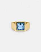 Men’s Aqua Blue Zirconia Square Signet Ring, Gold-Tone