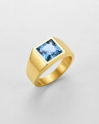 Men’s Aqua Blue Zirconia Square Signet Ring, Gold-Tone