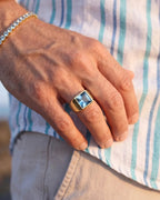 Men’s Aqua Blue Zirconia Square Signet Ring, Gold-Tone