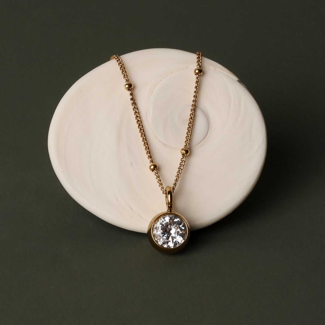Round CZ Birthstone Necklace, 9 mm