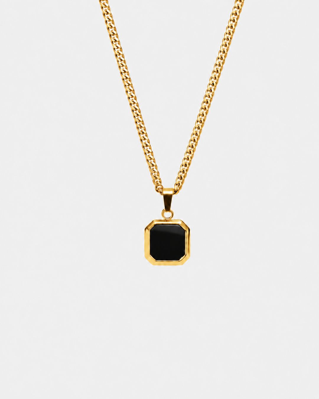 Men’s Black Inlay Pendant Necklace, 14K Gold-Plated Steel
