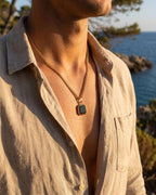 Men’s Black Inlay Pendant Necklace, 14K Gold-Plated Steel