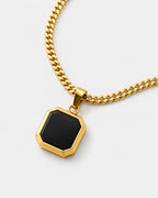 Men’s Black Inlay Pendant Necklace, 14K Gold-Plated Steel