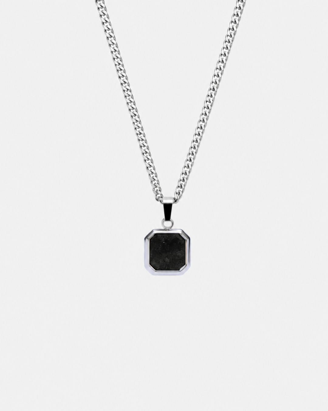 Men’s Black Inlay Pendant Necklace, Silver-Plated Steel