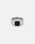 Men’s Black Inlay Signet Ring, Silver-Plated Steel, US 7–13