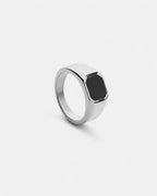 Men’s Black Inlay Signet Ring, Silver-Plated Steel, US 7–13