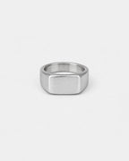 Brushed Rectangular Signet Ring, Silver-Tone Stainless Steel