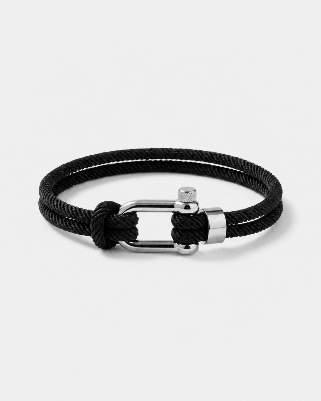 Men’s Black Braided Nylon Rope Bracelet with Steel Shackle