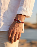 Men’s Burgundy Braided Nylon Rope Bracelet with Steel Shackle