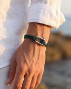 Men’s Forest Green Braided Nylon Rope Bracelet with Steel Shackle
