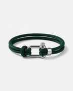 Men’s Forest Green Braided Nylon Rope Bracelet with Steel Shackle