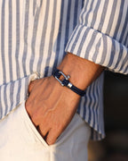 Men’s Navy Braided Nylon Rope Bracelet with Steel Shackle