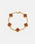 Burgundy Clover Charm Bracelet, Gold-Plated Stainless Steel