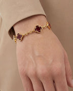 Burgundy Clover Charm Bracelet, Gold-Plated Stainless Steel