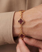 Burgundy Clover Charm Bracelet, Gold-Plated Stainless Steel
