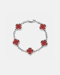 Burgundy Clover Charm Bracelet, Silver-Plated Stainless Steel