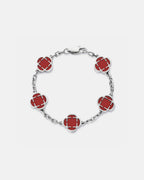 Burgundy Clover Charm Bracelet, Silver-Plated Stainless Steel