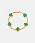 Green Clover Charm Bracelet, Gold-Plated Stainless Steel