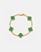 Green Clover Charm Bracelet, Gold-Plated Stainless Steel