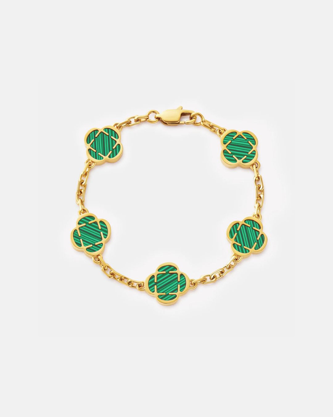 Green Clover Charm Bracelet, Gold-Plated Stainless Steel